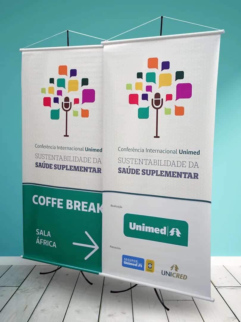 Banner roll-up, stands, backdrops e comunicação visual para eventos produzido pela Anglo Digital em Novo Hamburgo